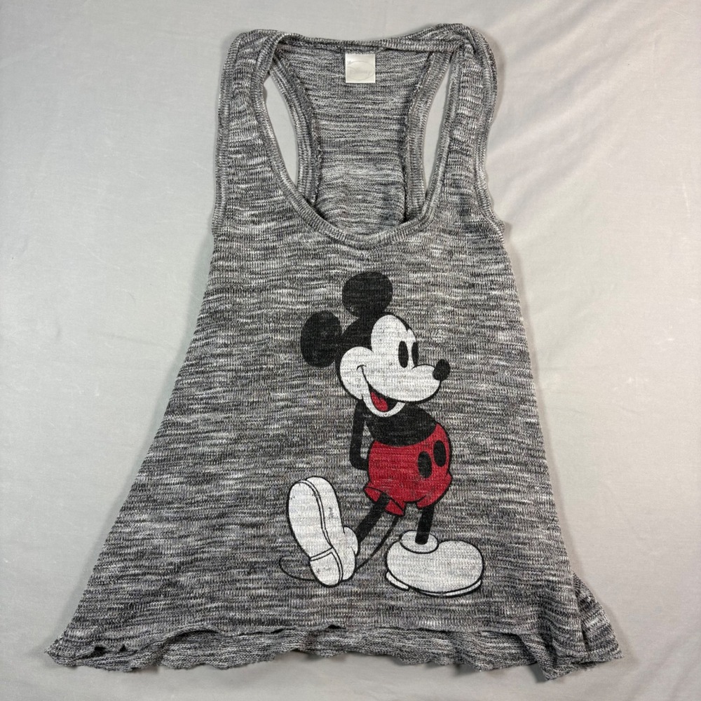 Disney Mickey Mouse Graphic Tank Top Womens Large Gray Space Dye Racerback L